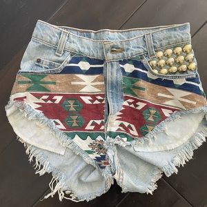 custom studded denim cut off shorts